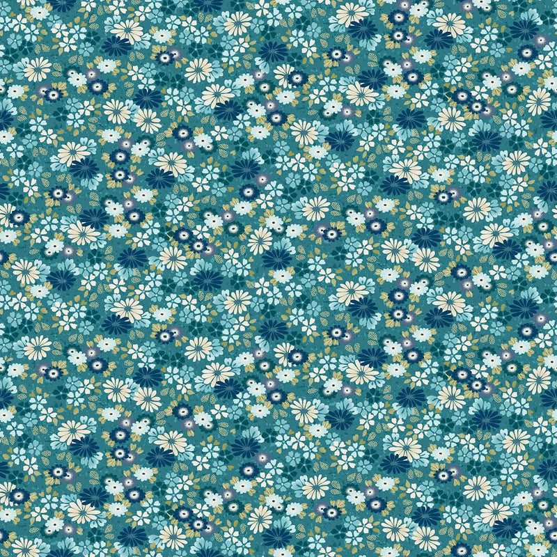 Kasumi - Floating Flowers, Teal FQ or (1) WOF