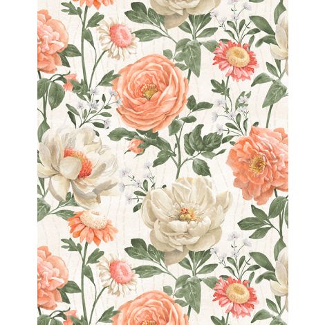 Peach Whispers - Large Floral, Cream FQS ONLY