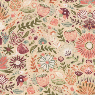 Floralscape - Folk Art Floral, Damask Brown