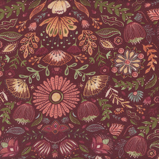 Floralscape - Folk Art Floral, Damask Red