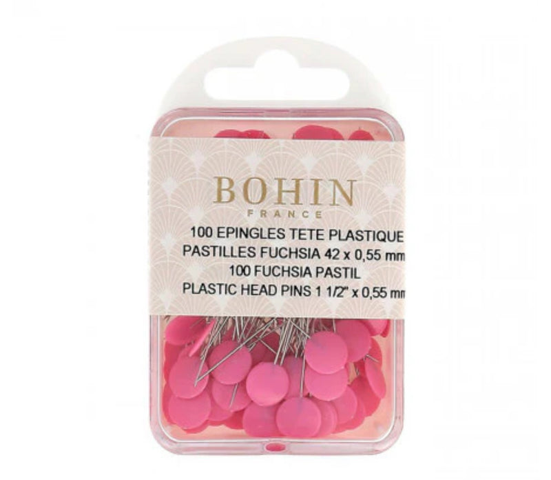 Plastic Head Pins, Fuchsia Dots- 100 Pins