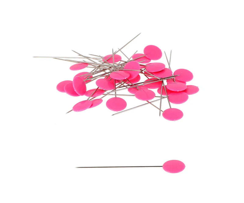 Plastic Head Pins, Fuchsia Dots- 100 Pins