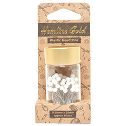 Hemline Gold - Plastic Head Pins - White