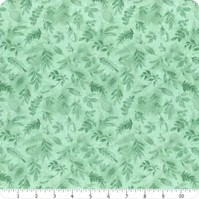 Peony Blossoms - Tossed Leaves, Teal