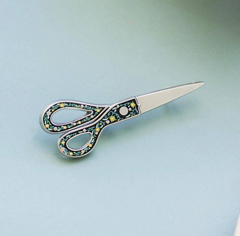 Floral Scissors Enamel Interactive Pin