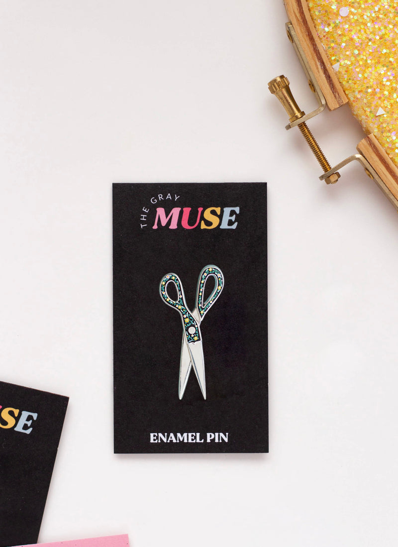 Floral Scissors Enamel Interactive Pin