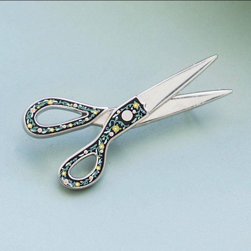 Floral Scissors Enamel Interactive Pin